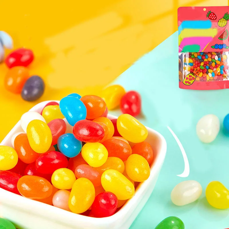 Hot Selling Manufacturer Soft Mixed Fruit Flavor Candy Bag Package Rainbow Jellies Sweets Candies Gummy Sour Halal Jelly Beans