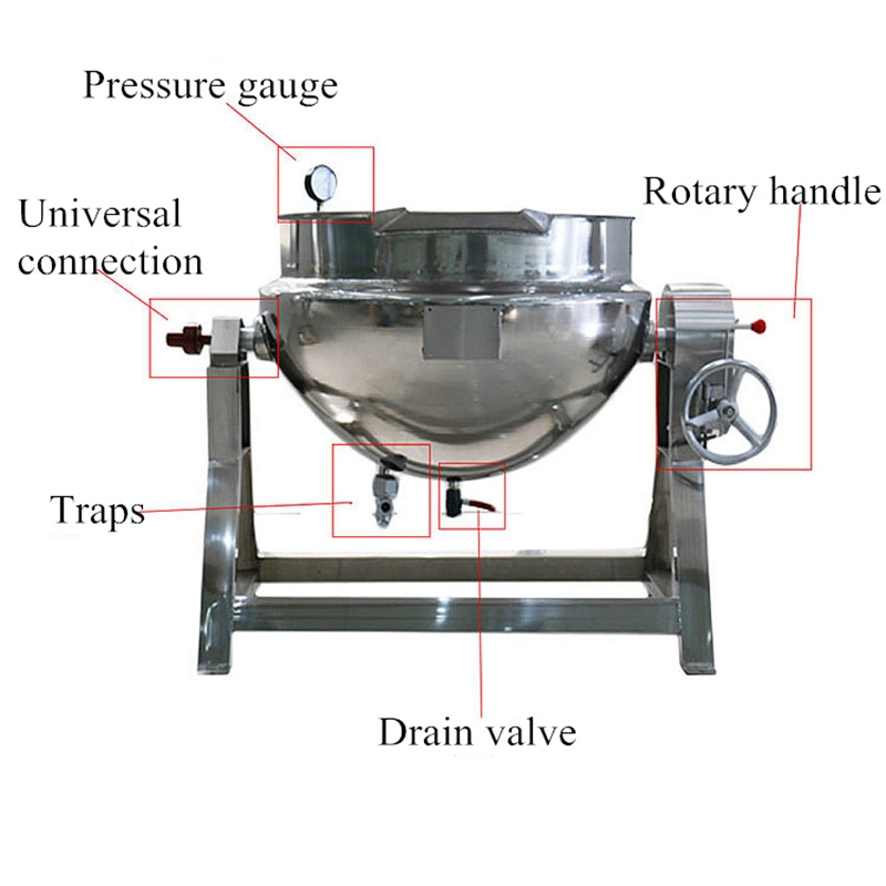 Electric Hard Candy Sirop Jam Cooking Pot Sugar Melting Jacketed Kettle Steam Cooking Candy Kettle