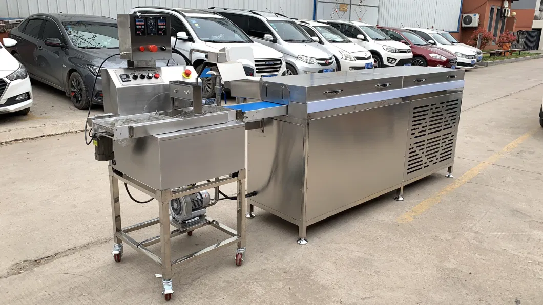 Mini Chocolate Shower Tablet Enrober Coating Cover Machine Enrobed Candy Bar Production Line