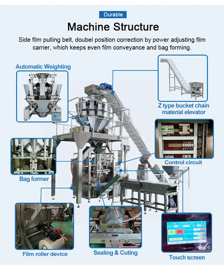 Low Price Oat Wheat Bean Soft Candy Puffed Snack Weighing Auto Plastic Film Wrapping Small Pouch Granule Rice Filling Machine