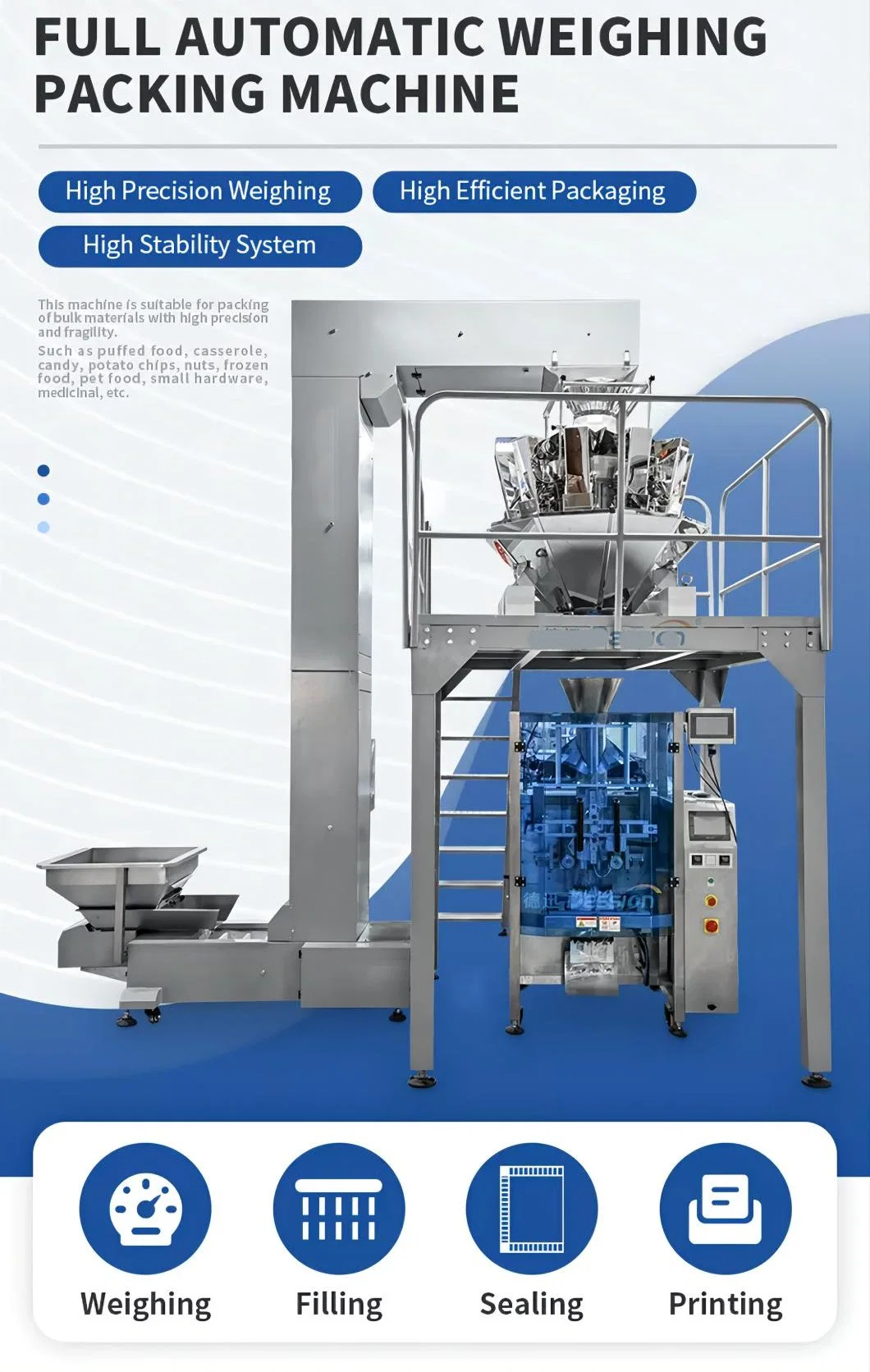 Big Packing Range Multi-Heads Weigher Packaging Machine for Confectionery and IQF Produce