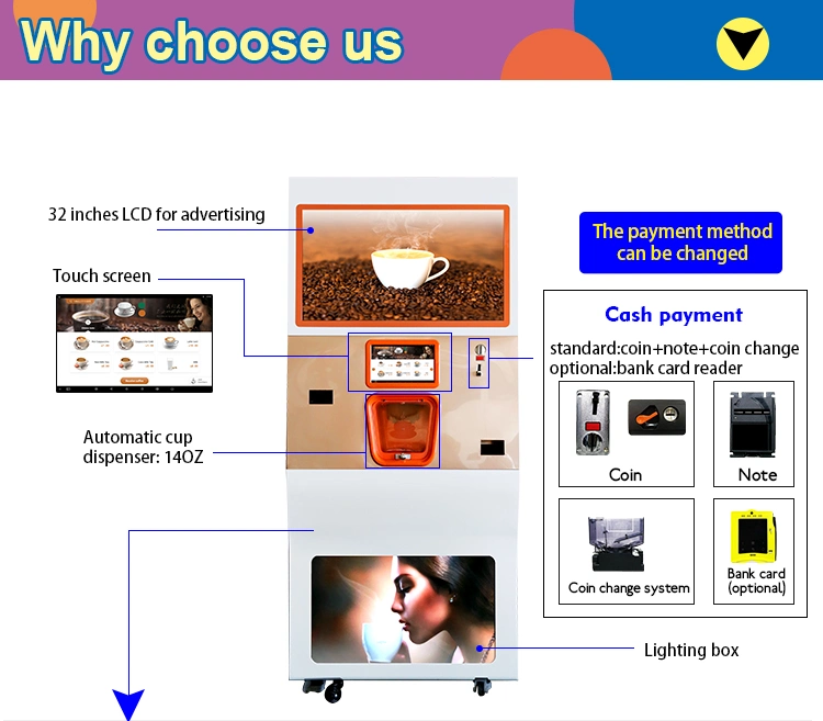 Fresh Ground &amp; Fresh Brewed Coffee Vending Machine with Credit Card &Bill &Coin-Operated