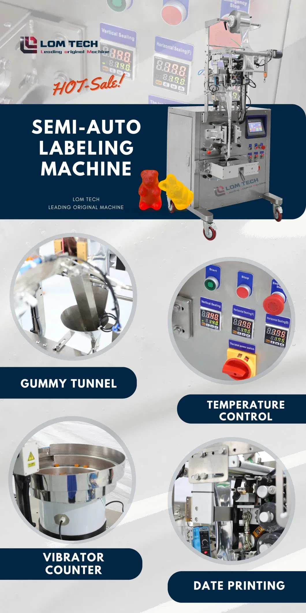 2024 New Product Lom Fully Vertical Automatic Gummy Soft Candy Bear Chocolate Packing Machine