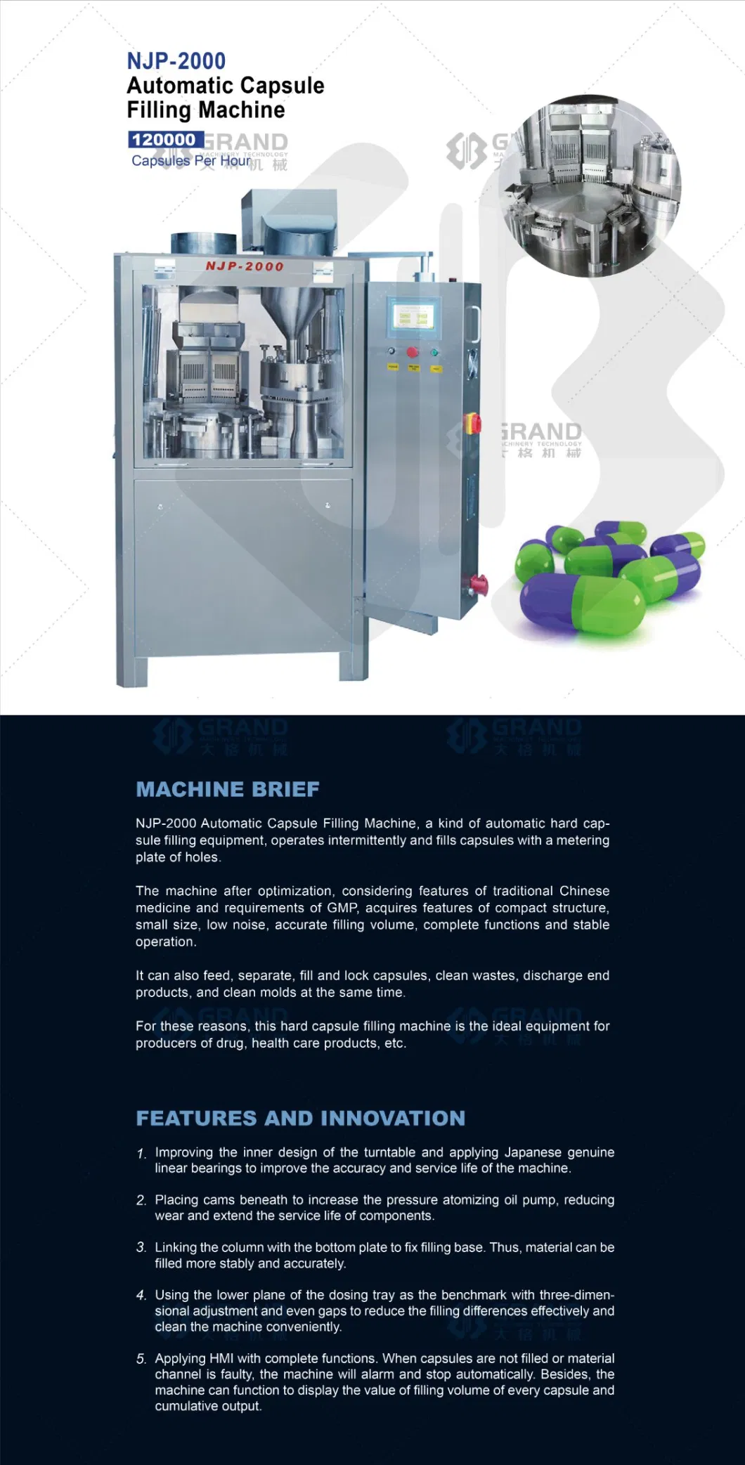 High Speed Fully Automatic Pharmaceutical Powder Granule Pellet Empty Hard Gelatine Capsule Filling Making Machine Njp-2000