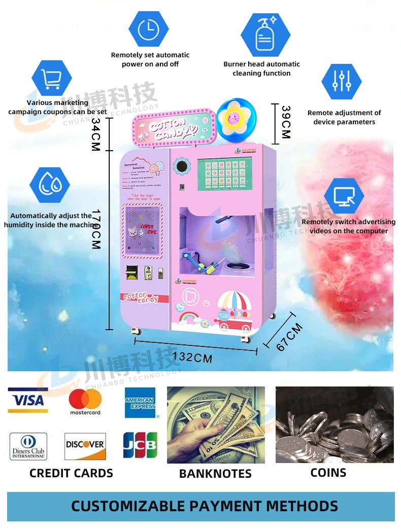 Luxury Professional Fully Automatic Electric Commercial Fairy Floss Flower Fancy Soft Cotton Candy Vending Machine