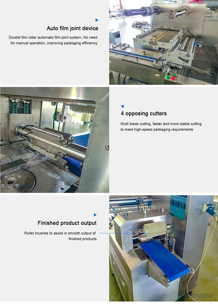 Factory Biscuit Cookies Chocolate Date Cake Bread Cake Candy Soap Automatic Packaging Machine a Drag Three Materials Pillow Horizontal Flow Packing Machine Line