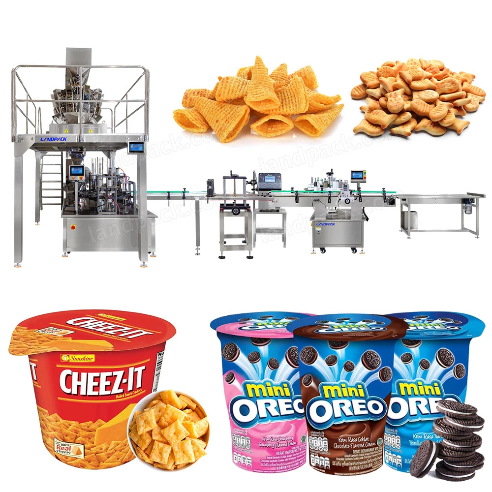 Automatic Snack Puffed Food Popcorn Cup Filling Sealing Machine Production Line Machines