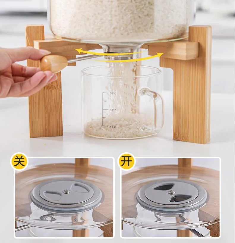 Glass Metering Rice Bucket Large Moisture-Proof Insect-Proof Belt Base Manual Valve Switch Rice Storage Containers