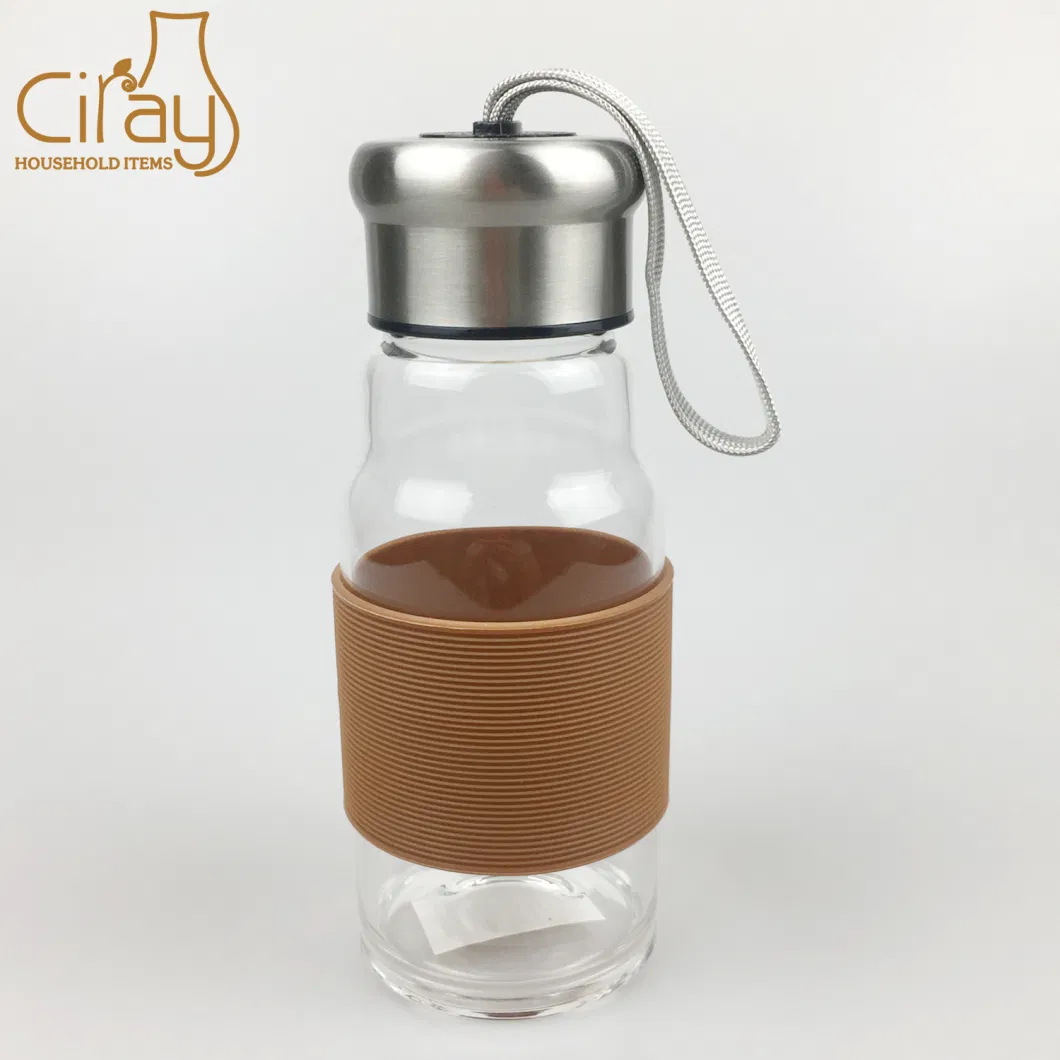 10oz High Borosilicate Glass Water Bottle with Lid