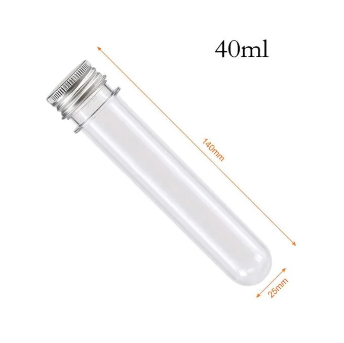 40ml Clear Cylindrical Pet Test Tube Bottle Candy Catnip Shoelace Beads Mask Dispensing Bottle