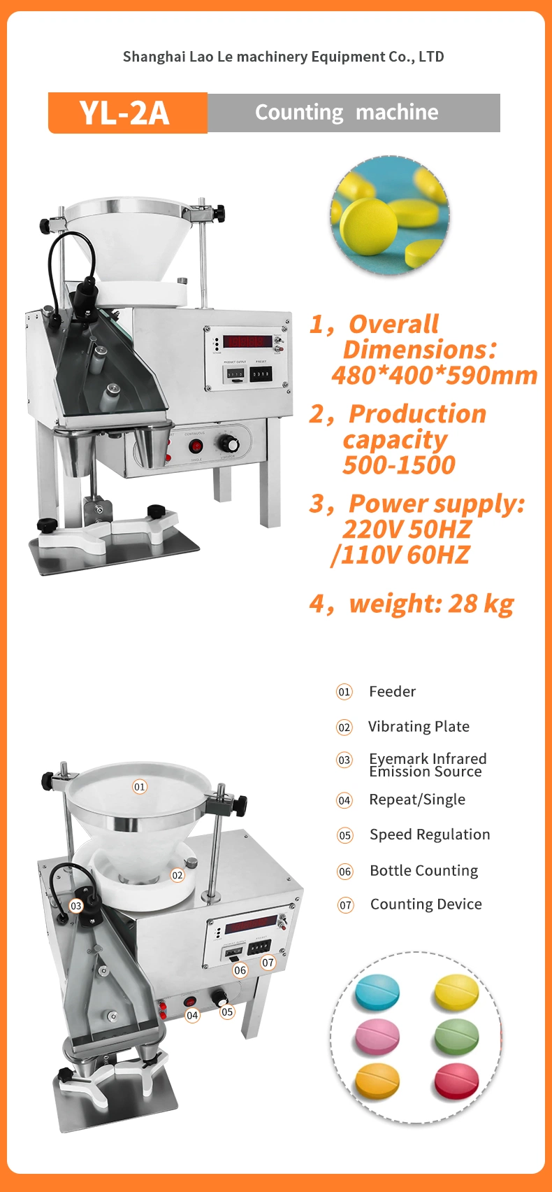 Yl-2A Semi-Automatic Bottle Counting Machine for Tablets, Capsules and Gummy Bears