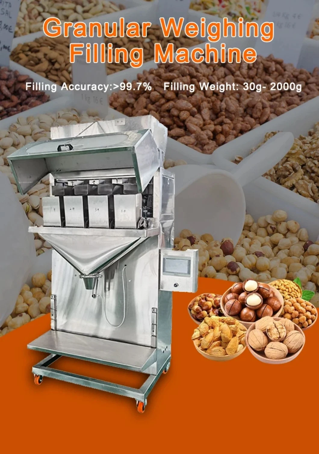 Automatic Granule Filling Machine Candy Nuts Popcorn Jar Can Filler Bag Packing Production Line