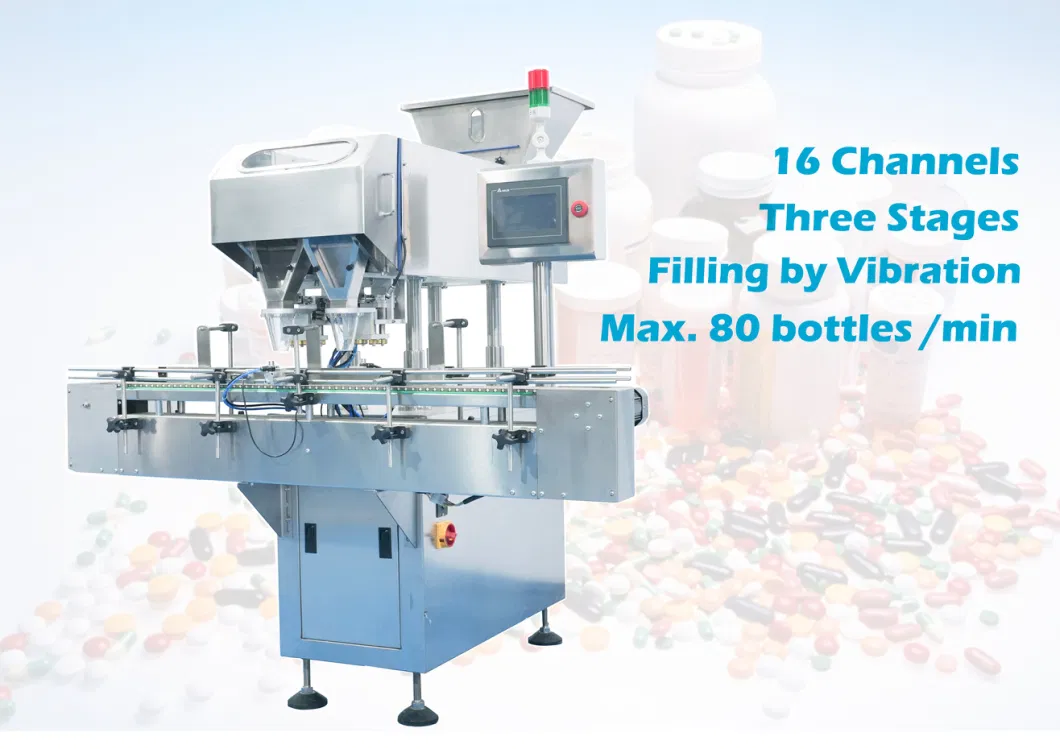 Shanghai Factory Automatic High Speed Tablets Counter Small Bottles Packer Machinery Three Stages Pill Candy Tablet Capsule Counting and Packing Machine