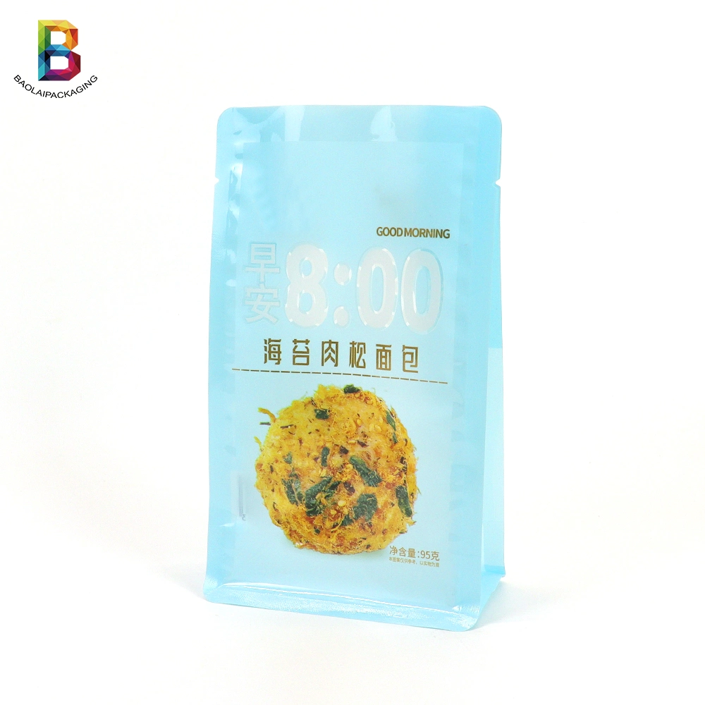 Custom Design Transparent Zipper Stand up Pouch with Window Bread Dried Fruit Flat Bottom Bag