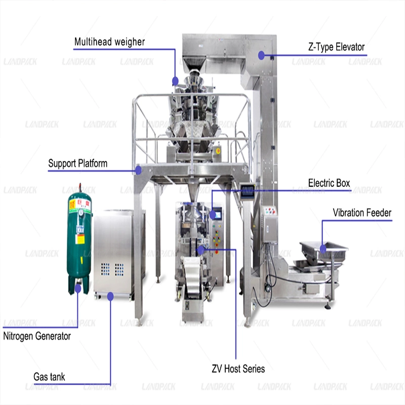 Automatic Potato Chip Packaging Machine with Nitrogen Generator and Gas Storage Tank