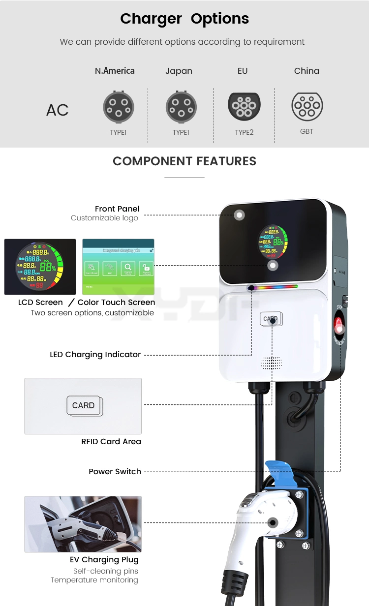 Xydf Gbt Chademo Type1/2 CE Certified 7kw Home Wallbox Evse Electric Car Chargepoint AC EV Charger