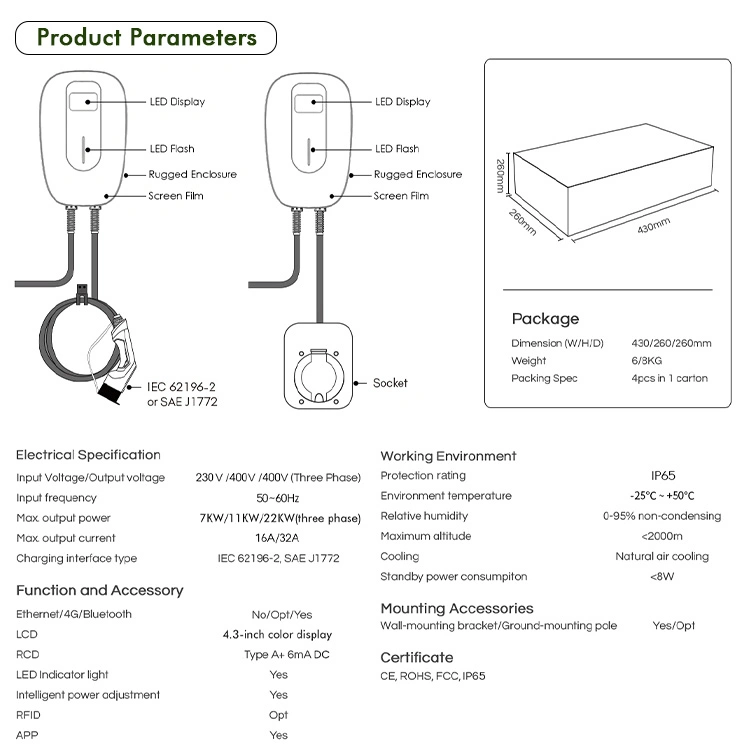 3.5kw/7 Kw/10kw/11kw Low MOQ Green Science EV Charger Manufacturer Chargepoint Level 2 with Factory Price