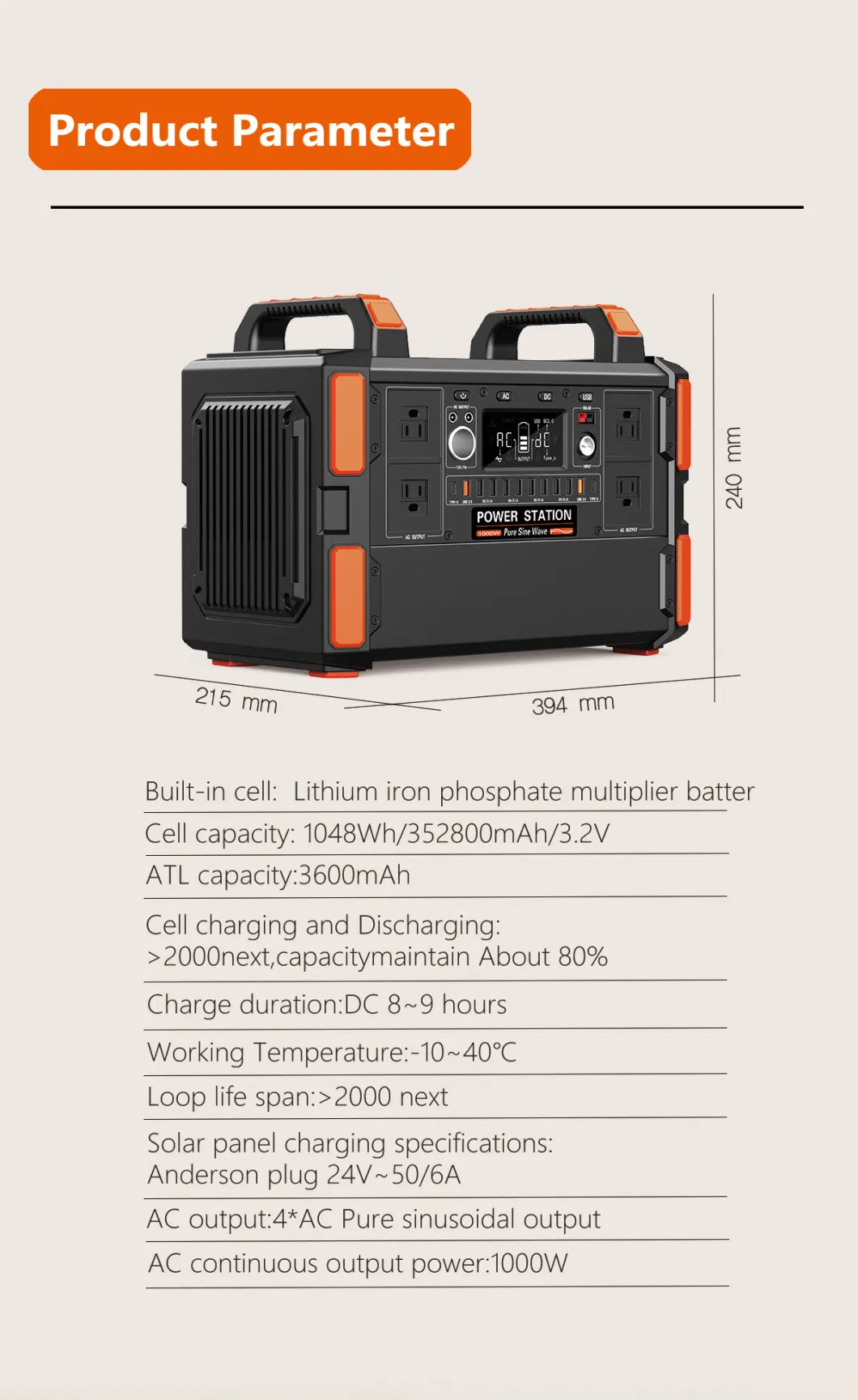 Multifunction Rechargeable 1048wh / 352800mAh /3.2V AC DC Convertible Solar Powerbank/ Charging Station for Disaster Emergency off Grid