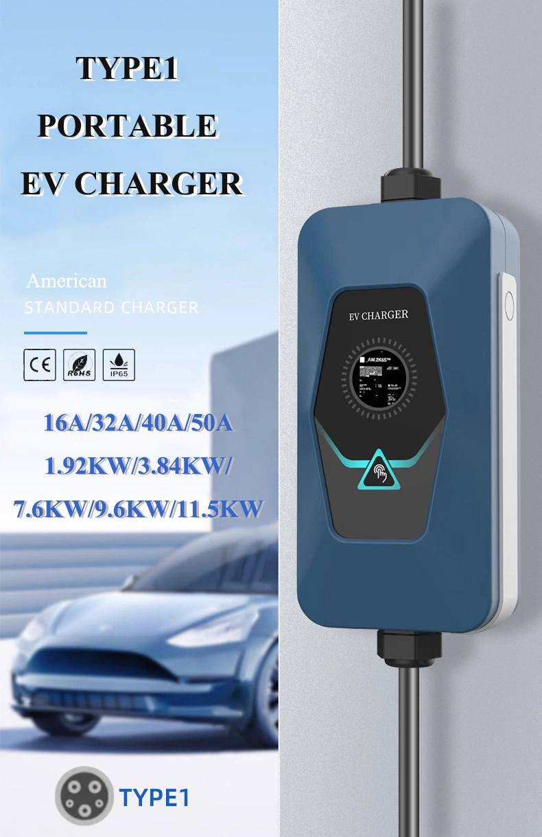 AC240V 3.84kw 16A Type 1 Portable Electric Car EV Charging Station with LCD Display Screen