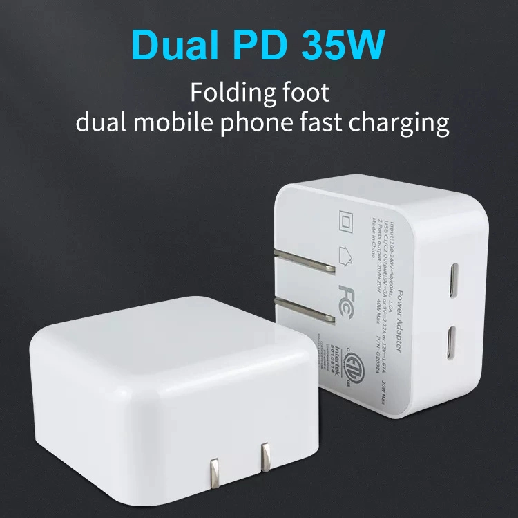 Hot Selling 35W Dual USB-C Port Power Adapter Us Plug Super Fast Charger Phone 14 PRO Max Cell Phone Wall Cube