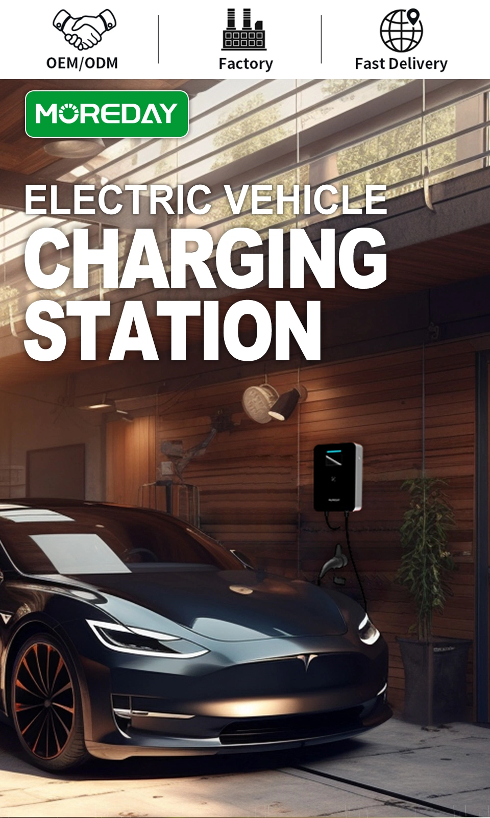 More APP EV Car Charger 32A Evse Wallbox Electric Car Charging Terminal Station 220V 7kw Type 2 Single Phase 6m Cable