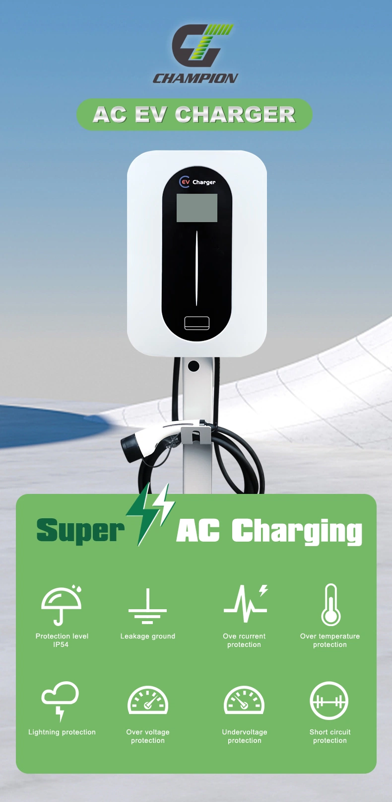 CE-Certificated Commercial EV Charging Point Type-2 AC 7kw/11kw/22kw Floor Mounted Home Electric Car Charger Station