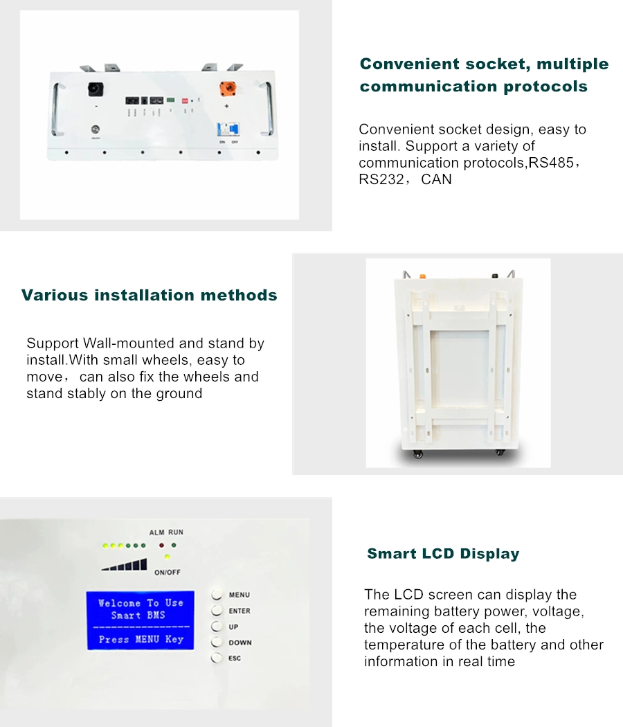 48V 50ah 5kwh 7kwh 10kwh Lithium Iron Rechargeable Powerwall Home Battery Tkpw2400