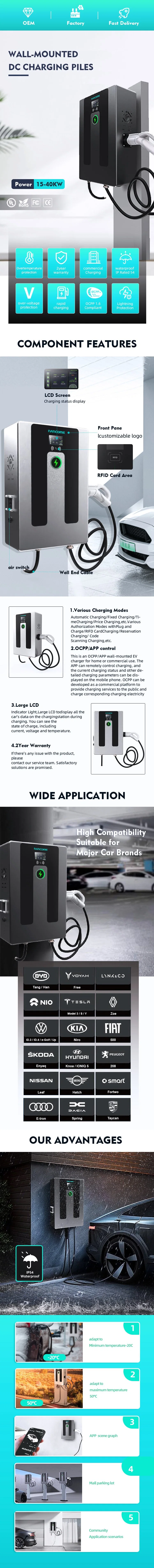 Nancome Home Wall 20kw 30kw 40kw DC CCS Commercial Electric Vehicle Cars EV Charging Stations