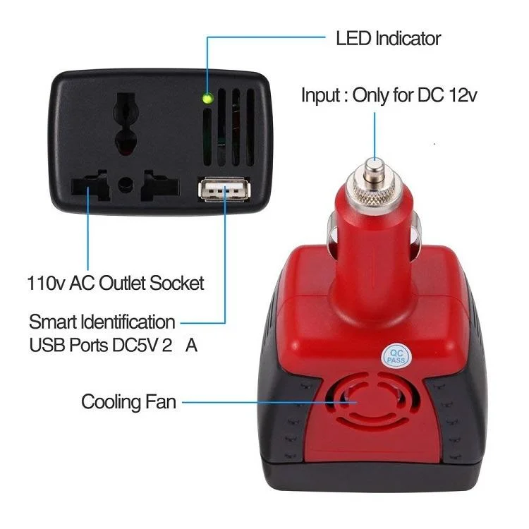 Red Modified Sine Wave 150W DC AC Inverter for Car