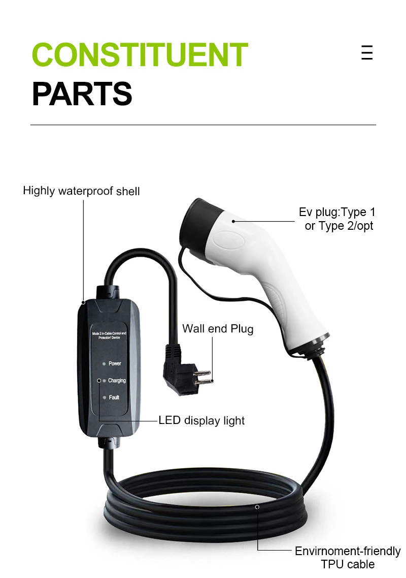 Hot Selling 16A Mode 2 Level 2 AC EV Charger 3.5kw 7kw Portable Electric Vehicle Car Charger Type 2 IEC62196 Type 1 J1772 Gbt Byd