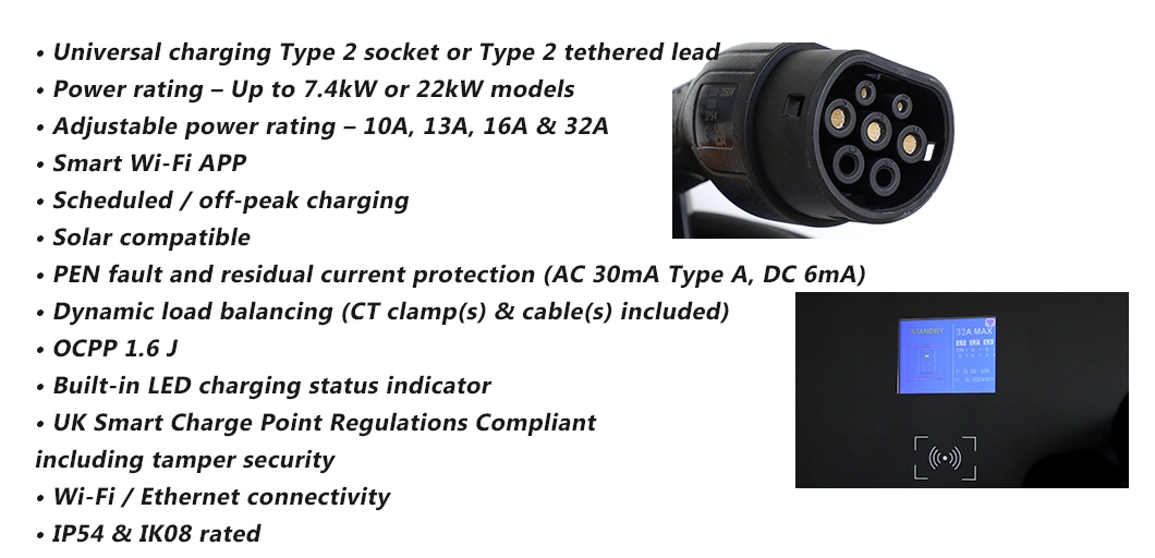 Level 2 Wall-Mounted EV Car Charging Station Electric Vehicle Charging Station 7 Kw 22kw 11kw EV Charger with Ocpp1.6j