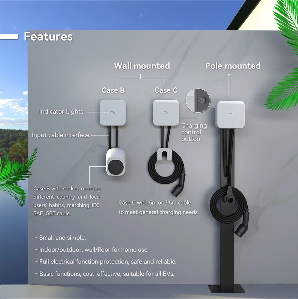 WiFi Evse Type 2 32A EV Car Charger 1 Phase 3 Phase 7kw 11kw 22kw Wallbox Fast Home Electric Vehicle Charging Station