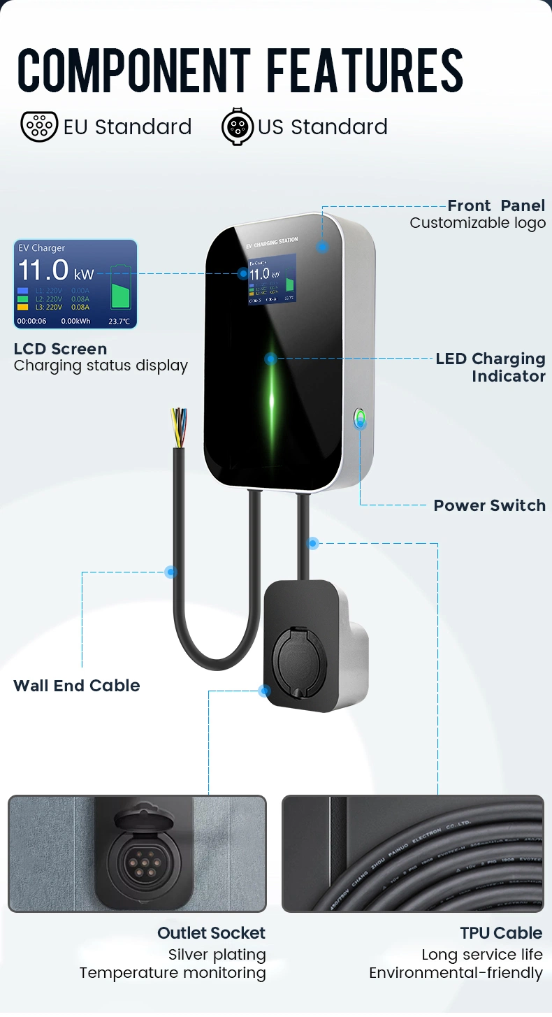 Besen Manufacturer IP66 380V 11kw EV Charger Point CE TUV RoHS Certification IEC 62196 Type 2 Electric Car Charging Station for Home Users