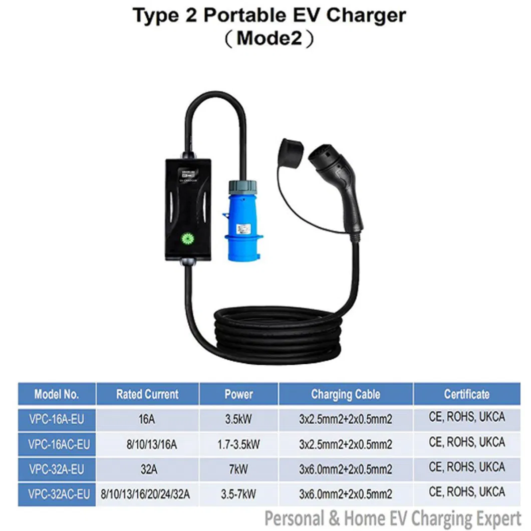 Factory Price Adjustable Current 16A 32A Level 2 Portable EV Charger Station Type 2 Type 1 Gbt AC EV Car Charging Gun for Electric Vehicles