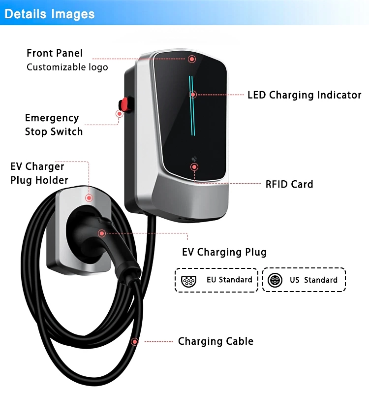 Wholesale EV Charging Station Electric Vehicle Car Charger AC EV Fast Type 2 EV Charging Station 7kw