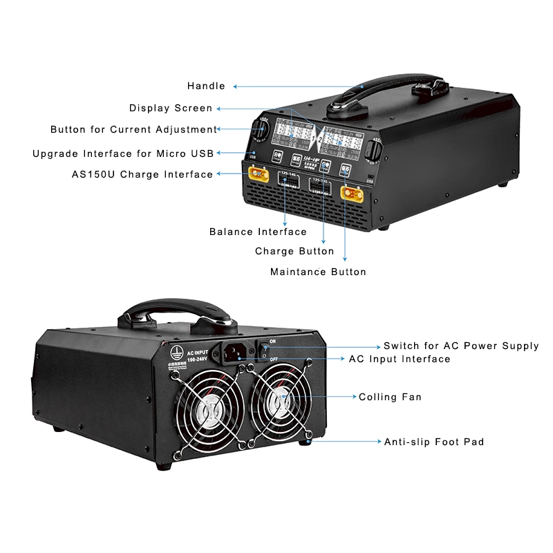 Original EV-Peak Charger for 12s 14s Battery U4-HP 2.5kw U6q 3kw Parallel or Cyclic Charging for Agricultural Spray Drone