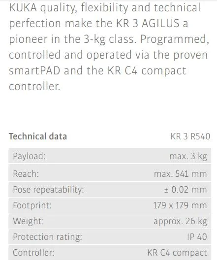 Small Robot Kuka 3r540 Payload 3kg Robot Arm