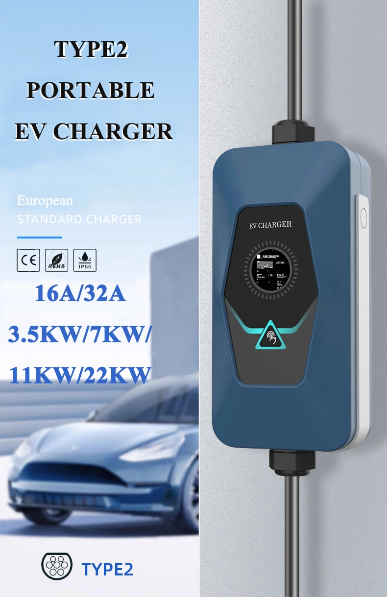 Type 2 Single Phase Three Phase Home Electric Vehicle Charging Station 3.5kw 7kw 11kw 22kw Portable EV Car Charger