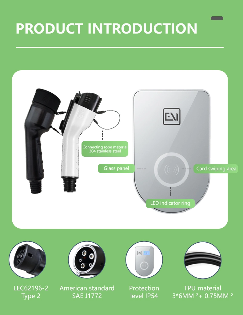 Type 2 EV Charger EU Ocpp 32A Electric Vehicle Car Charger Wall Box 7kw/11kw/22kw AC Charging Station