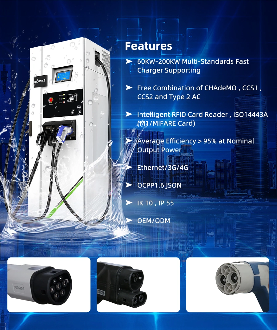 IEC 62196 CE 60kw/120kw/180kw Electric Vehicle Charging Staion DC AC Car Charger with 3 Guns CCS2 Chademo Type 2 DC Charger