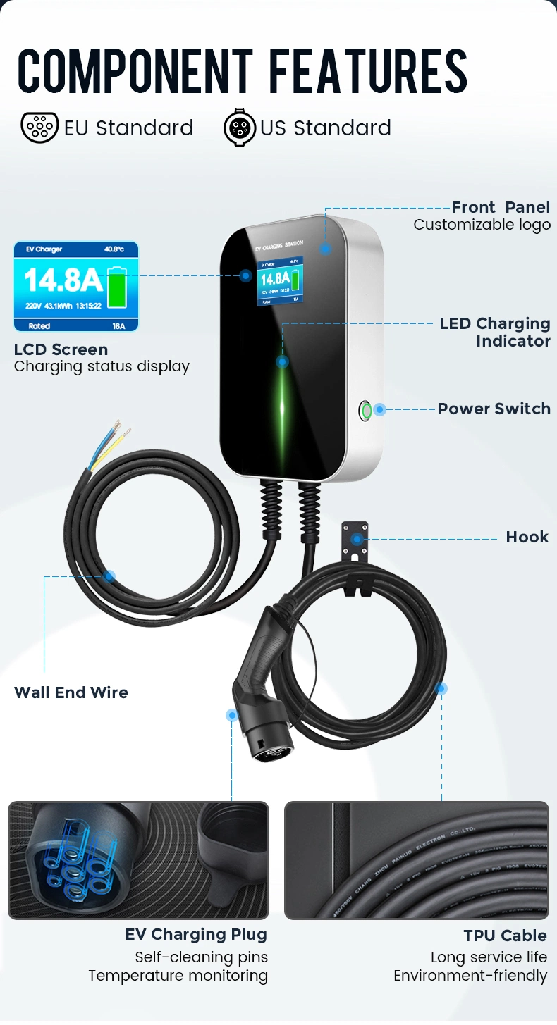 Besen 16A 3.5kw Charging Pile Wall Box for Electric Cars with Type 2 Plug