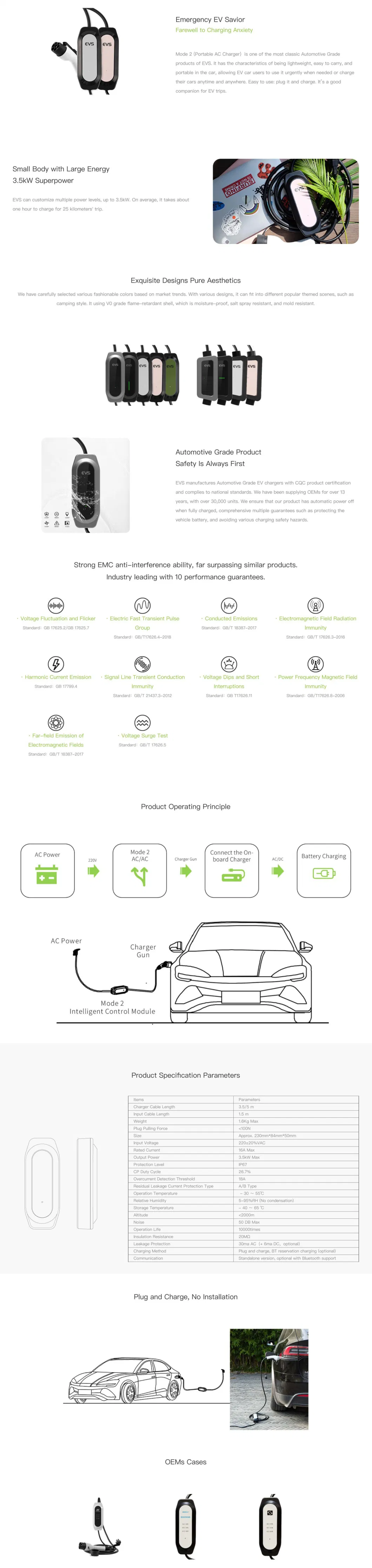 5m TPU Cable New Home Electric Vehicle Portable Type 2 3.5 EV Charger with CE