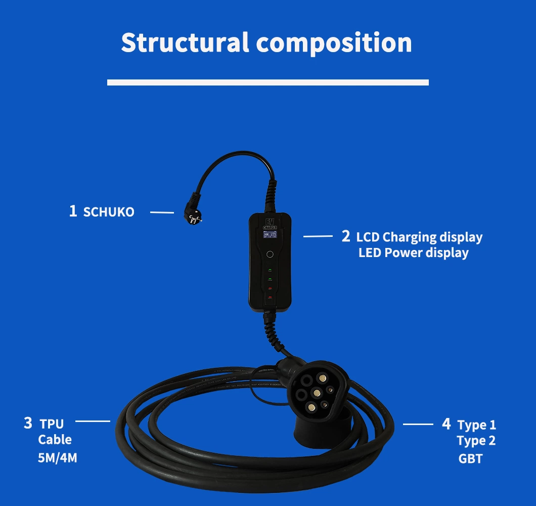 Type2 Plug 16A 3-Phase Home Electric Vehicle Charger Portable EV Charging Station 11kw