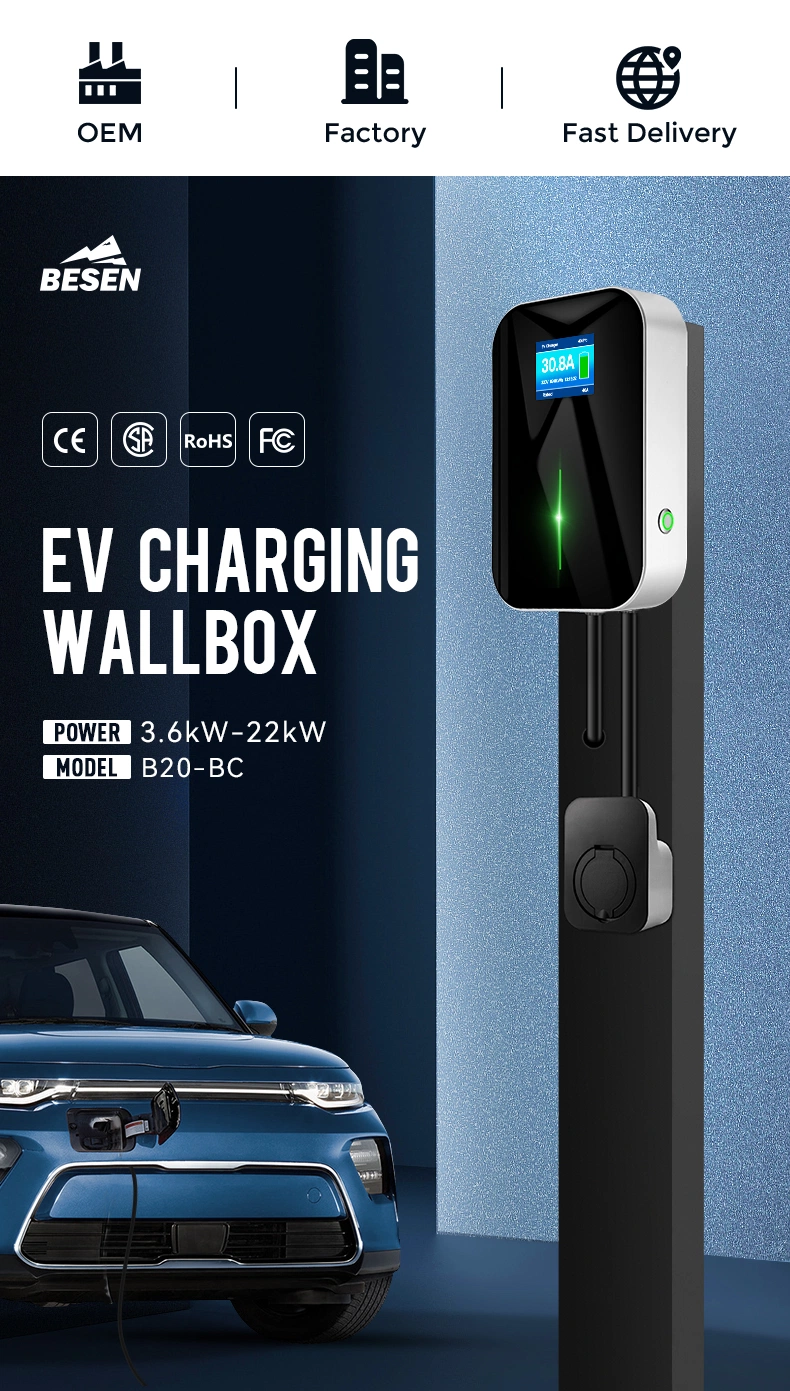 Besen Manufacturer 32A 7kw Mode 3 EV Car Charger APP RFID Ocpp Optional Easy Install Wall Mounted Electric Vehicle Charging Station