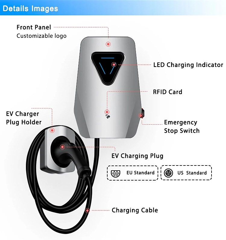 Electric Car EV Charger AC Electric Vehicle Charging Stations Pile 7kw 11kw 22kw