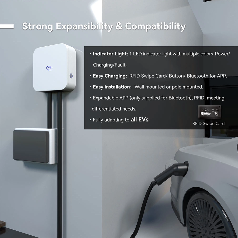 AC Charger Electric Car Type 2 Home Charging Point APP Bt WiFi RFID Card Charging Station Electric Car Evse Wallbox for All Evs