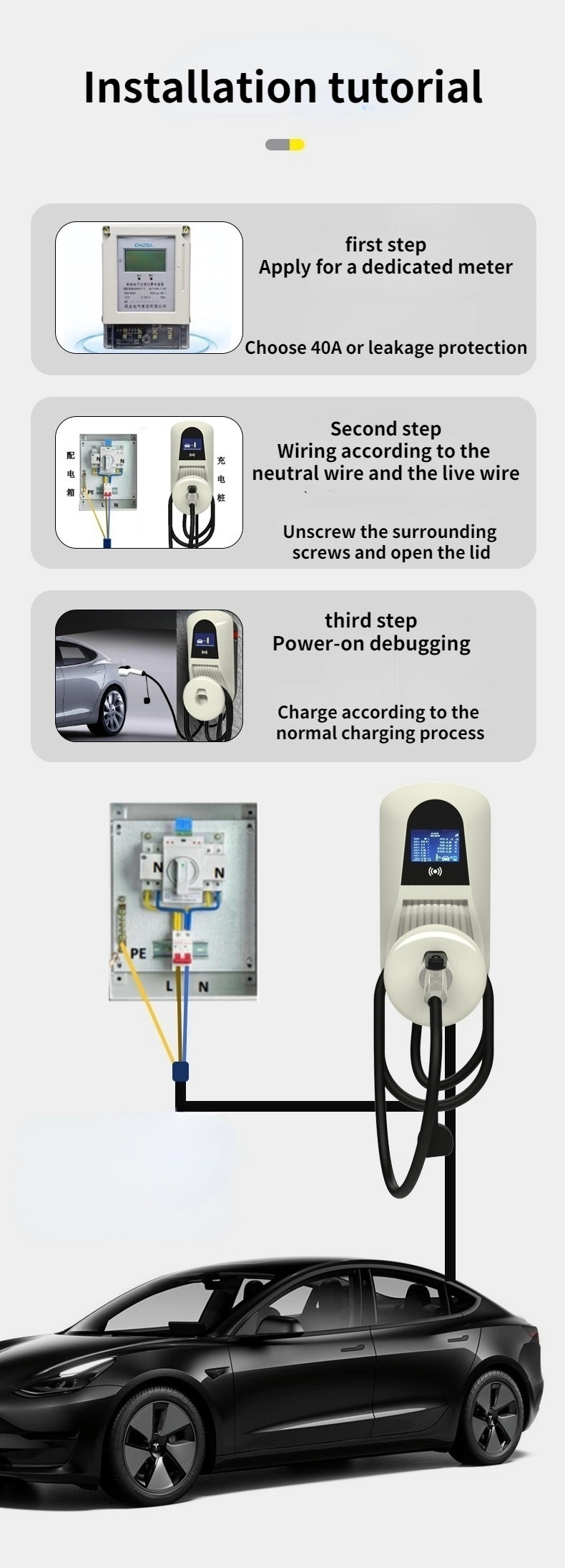 Air Cooling Car on Board Battery Charger 7kw 16A Wallbox EV Electric Car Charger