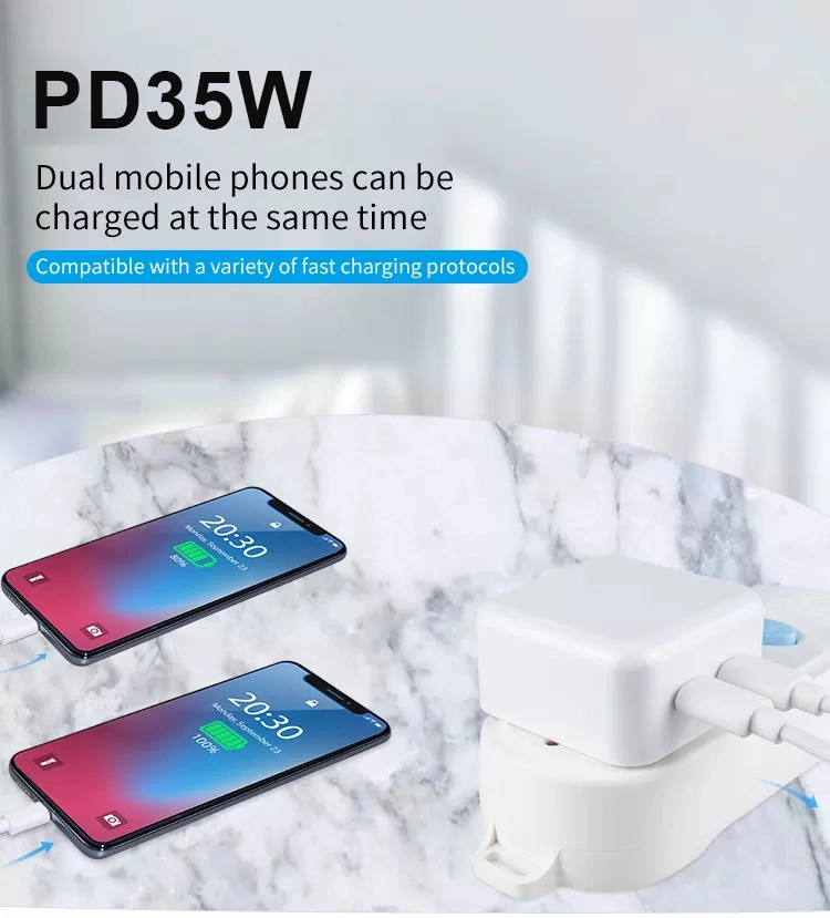 Hot Selling 35W Dual USB-C Port Power Adapter Us Plug Super Fast Charger Phone 14 PRO Max Cell Phone Wall Cube