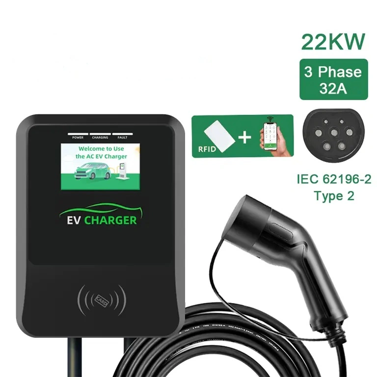 EU 2 Wall-Mounted 22kw EV Portable Electric Car Charging Station