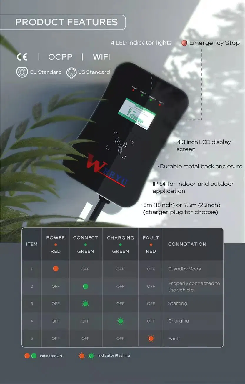 Weeyu Type2 Electric Car Home Charge EV Battery Charger 16A 11kw